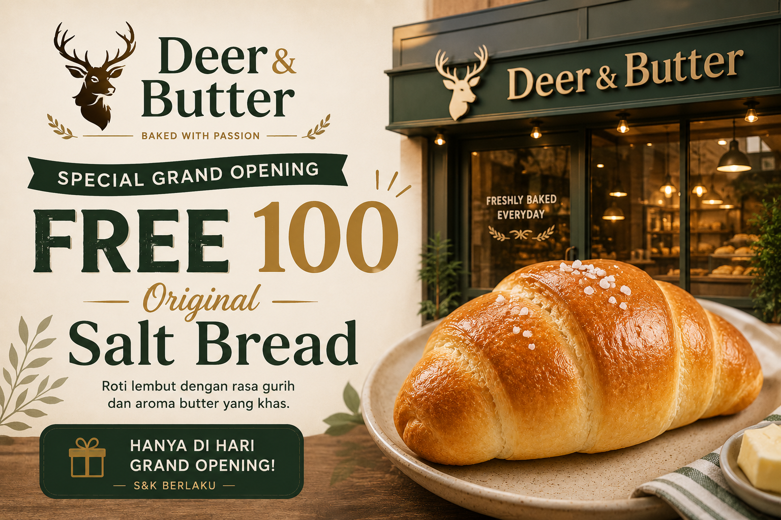 Grand Opening Deer & Butter Hadir dengan Promo Gratis 100 Original Salt Bread